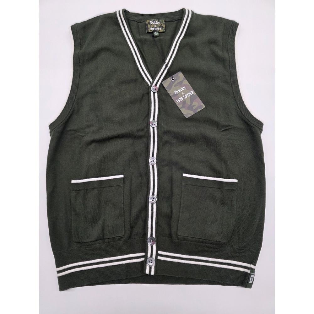 Footjoy X Todd Snyder Green And White Cardigan Golf Sweater Vest Size L